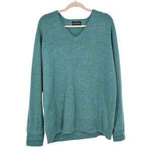 Vintage Alan Paine Sweater UK 44/US L 100% Cashmere V-Neck Teal LS England 90s